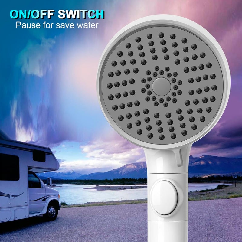 FOCSPROD RV Shower Head with Hose, High Pressure 5 Mode Shower head Replacement, Shower Head for RV/Campers, Travel Trailer, Motorhome for Water Saving, Shower Head Holder and Hose, On Off Switch, White - Image 4